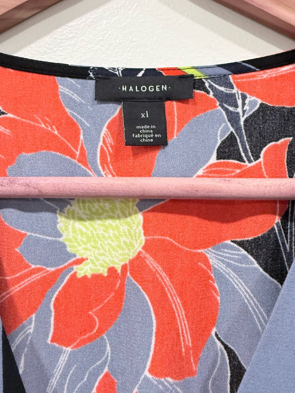 Halogen Floral V-Neck Black Dress with Orange-Red Blooms - Picture 5 of 6